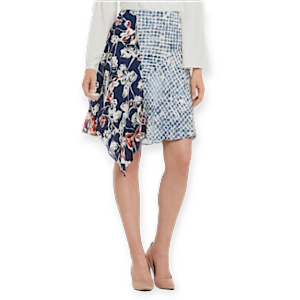 Ivanka Trump Red, White and Blue Floral Asymmetrical Skirt Lined sz 12